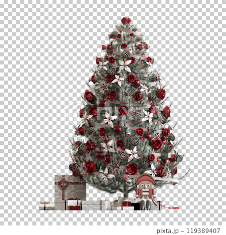 Christmas tree with decorations, isolated on white background, 3D illustration, cg render 119389407