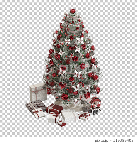 Christmas tree with decorations, isolated on white background, 3D illustration, cg render 119389408
