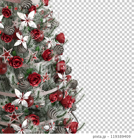 Christmas tree with decorations, isolated on white background, 3D illustration, cg render 119389409