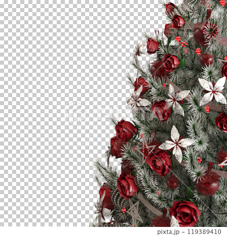 Christmas tree with decorations, isolated on white background, 3D illustration, cg render Christmas tree with decorations, isolated on white background, 3D illustration, cg render 119389410