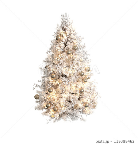 Christmas tree with decorations, isolated on white background, 3D illustration, cg render 119389462