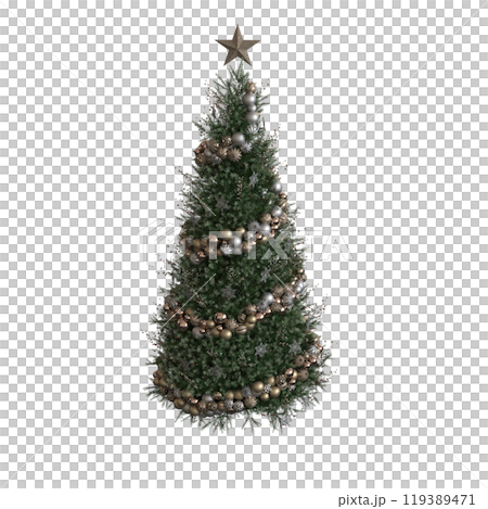 Christmas tree with decorations, isolated on white background, 3D illustration, cg render 119389471