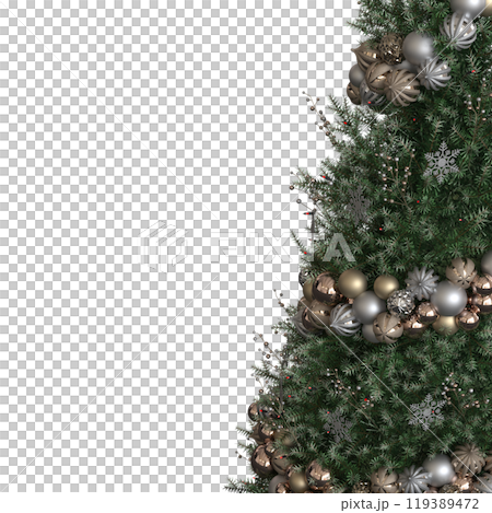 Christmas tree with decorations, isolated on white background, 3D illustration, cg render 119389472