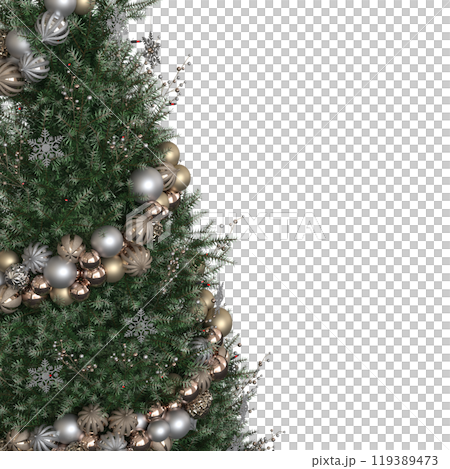 Christmas tree with decorations, isolated on white background, 3D illustration, cg render 119389473