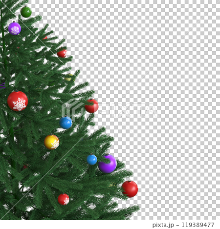 Christmas tree with decorations, isolated on white background, 3D illustration, cg render Christmas tree with decorations, isolated on white background, 3D illustration, cg render 119389477