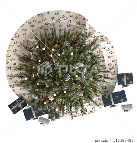 Christmas tree with decorations, isolated on white background, 3D illustration, cg render Christmas tree with decorations, isolated on white background, 3D illustration, cg render 119389489
