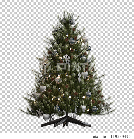 Christmas tree with decorations, isolated on white background, 3D illustration, cg render 119389490