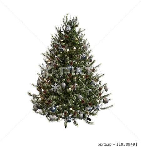 Christmas tree with decorations, isolated on white background, 3D illustration, cg render 119389491