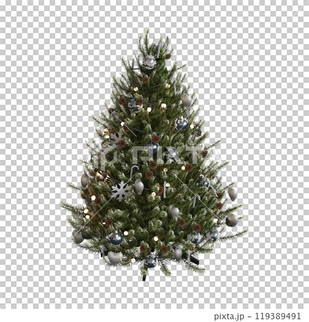Christmas tree with decorations, isolated on white background, 3D illustration, cg render 119389491