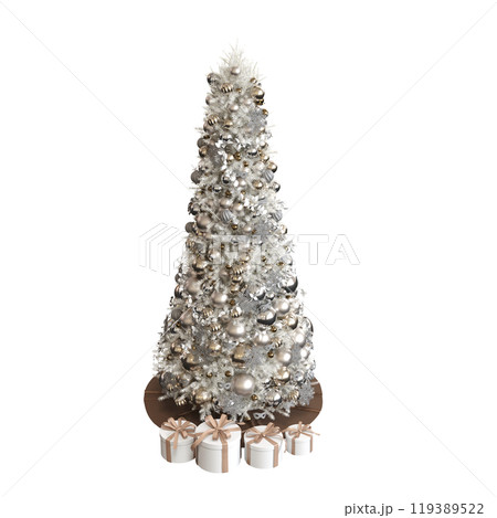 Christmas tree with decorations, isolated on white background, 3D illustration, cg render 119389522