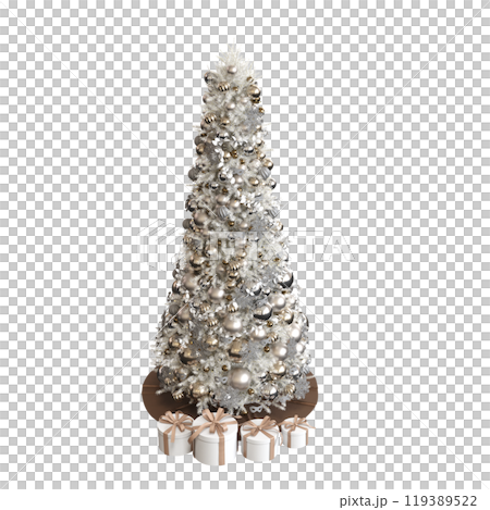 Christmas tree with decorations, isolated on white background, 3D illustration, cg render 119389522