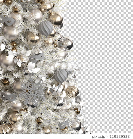 Christmas tree with decorations, isolated on white background, 3D illustration, cg render 119389528