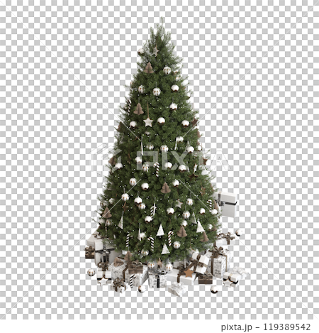 Christmas tree with decorations, isolated on white background, 3D illustration, cg render 119389542