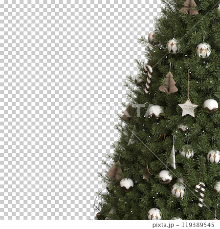 Christmas tree with decorations, isolated on white background, 3D illustration, cg render Christmas tree with decorations, isolated on white background, 3D illustration, cg render 119389545