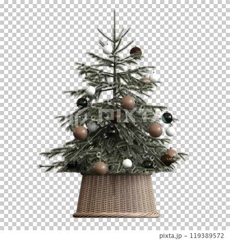 Christmas tree with decorations, isolated on white background, 3D illustration, cg render 119389572