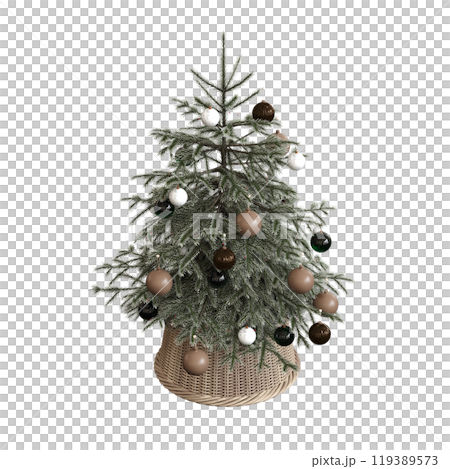 Christmas tree with decorations, isolated on white background, 3D illustration, cg render 119389573