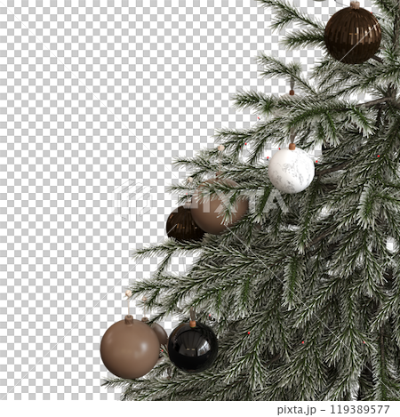 Christmas tree with decorations, isolated on white background, 3D illustration, cg render 119389577