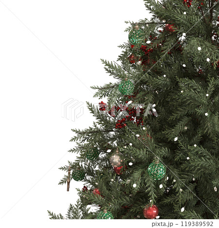 Christmas tree with decorations, isolated on white background, 3D illustration, cg render 119389592
