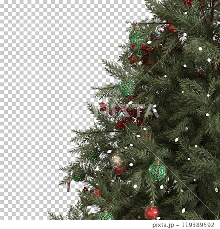 Christmas tree with decorations, isolated on white background, 3D illustration, cg render 119389592