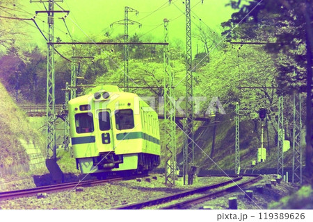 小田急、2600形(NHE車)2864~、桜満開の鶴川ー玉川学園前、1976年4月5日 小田急、2600形(NHE車)2864~、桜満開の鶴川ー玉川学園前、1976年4月5日 119389626