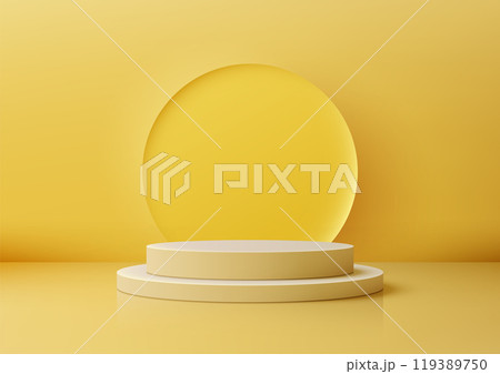Minimalist 3D Yellow Podium with Circular Design for Product Display and Modern Mockups 119389750