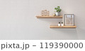 シンプルウォールシェルフ　白い壁に取り付けられたオーク材の棚　北欧ナチュラルインテリア 119390000