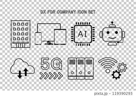 企業のDX化を表すアイコン素材―線のみ・塗りなし 企業のDX化を表すアイコン素材―線のみ・塗りなし 119390293