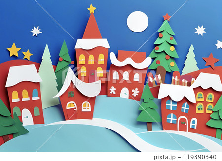 切り絵の雪の降る街 119390340