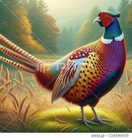 夕日を浴びる鶏の後ろ姿 119390503