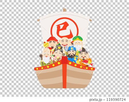 巳年の、七福神をのせた宝船のイラスト 巳年の、七福神をのせた宝船のイラスト 119390724