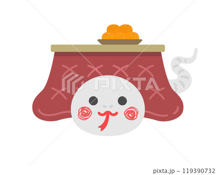 コタツでくつろぐ、白蛇のキャラクターのイラスト 119390732