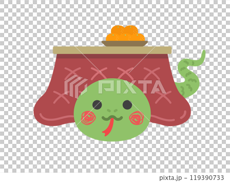 コタツでくつろぐ、蛇のキャラクターのイラスト 119390733
