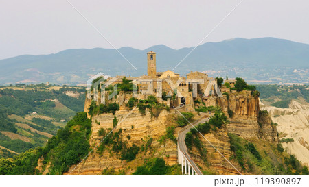 Civita di bagnoregio, the dying city, standing on a tuff hill in central italy Civita di bagnoregio, the dying city, standing on a tuff hill in central italy 119390897