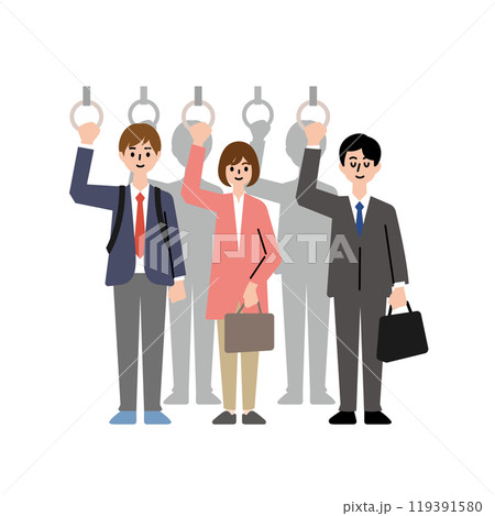 整然と満員電車に乗る男女のイラスト素材 119391580