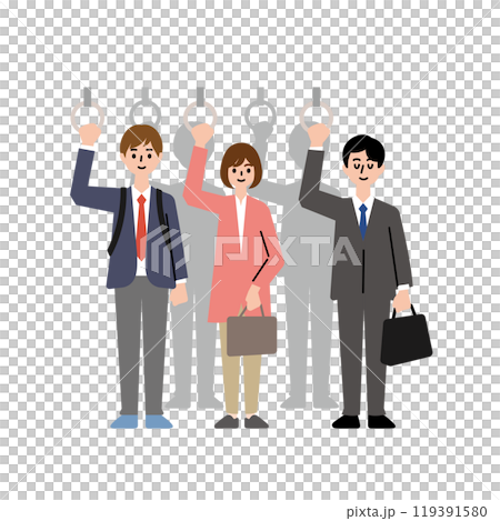 整然と満員電車に乗る男女のイラスト素材 119391580