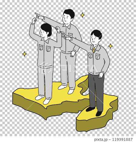 在靜岡縣工作的穿著工作服的微笑男女的圖像插圖 119391887