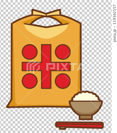 Simple illustration of freshly cooked rice and a bag of rice 119392557