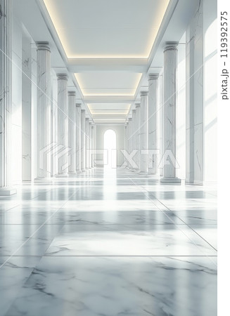 何もない白い大理石の床の3Dレンダリング 119392575