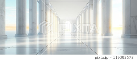何もない白い大理石の床の3Dレンダリング 119392578