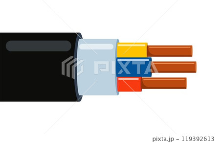 Copper cable wire. Electrical wire, electric conductor energy power cable electricity supply cord industrial network. Vector. 119392613