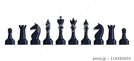 Chess pieces, set of elements. Sports and intellectual game, strategy. Queen, king, bishop, knight, rook, pawn. Vector illustration. Chess pieces, set of elements. Sports and intellectual game, strategy. Queen, king, bishop, knight, rook, pawn. Vector illustration. 119392654