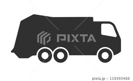 Garbage loader truck icon symbol. Waste car recycle sign logo. Recycle junk truck. Vector illustration image. Isolated on white background. Garbage loader truck icon symbol. Waste car recycle sign logo. Recycle junk truck. Vector illustration image. Isolated on white background. 119393488