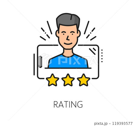 Blogging or social media content rating line icon. Social media digital technology, network blogging or Internet multimedia influence thin line vector pictogram. Blogger content rating outline symbol 119393577