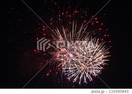 Fireworks on the dark sky background at festival. Fireworks on the dark sky background at festival. 119393643