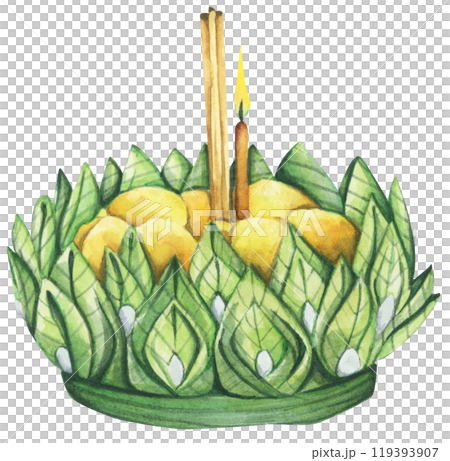 Watercolor painting of krathong. Loy krathong festival illustration element. Watercolor painting of krathong. Loy krathong festival illustration element. 119393907