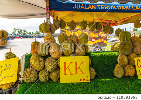Durian fruit on table background. Durian fruit on table background. 119393965