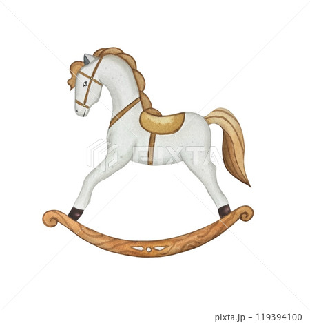 Rocking horse. Hand draw watercolor illustration. For invitation, postcard, decoration design 119394100