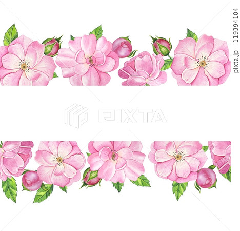 Frame with pink tea rose. Hand drawn watercolor illustration Frame with pink tea rose. Hand drawn watercolor illustration 119394104
