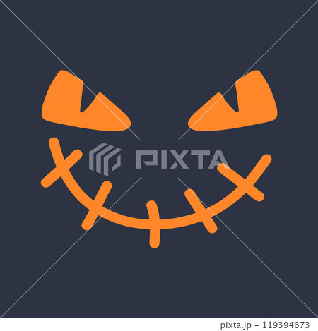 Sinister Halloween jack-o-lantern face with a mischievous grin. Ideal for spooky themes, haunted house parties, and eerie decorations for the Halloween season Sinister Halloween jack-o-lantern face with a mischievous grin. Ideal for spooky themes, haunted house parties, and eerie decorations for the Halloween season 119394673