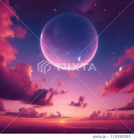 夕方の空に広がる幻想的な色彩 119395083